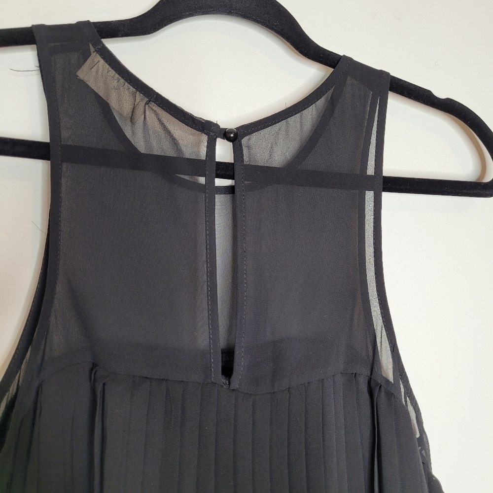 Everly Black Pleated Mesh Upper Sleeves Dress - Picture 13 of 13